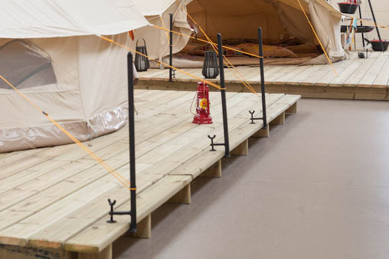 pitch a bell tent on a deck - clamps