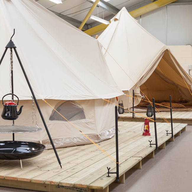 pitch a bell tent on a deck